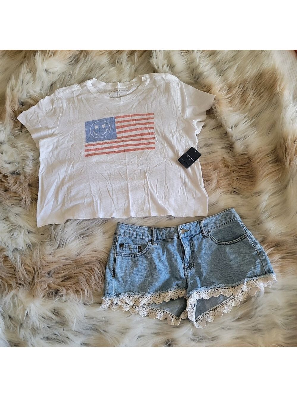 Lucky Brand White American Flag Crop T-Shirt Large